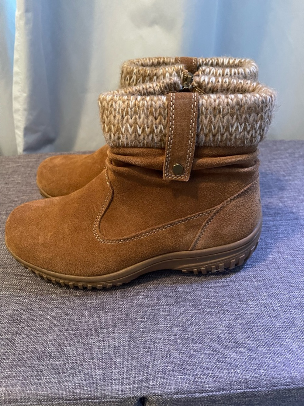Khombu Brown Suede Ankle Boots with Knit Cuff
